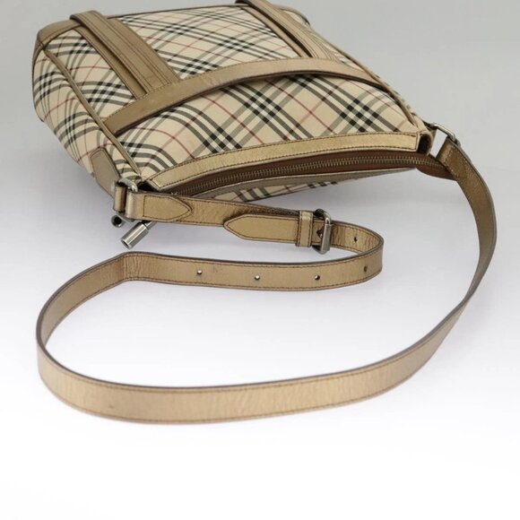 BURBERRY Nova Check Shoulder Bag Canvas Leather Beige Gold Auth - Picture 5 of 15